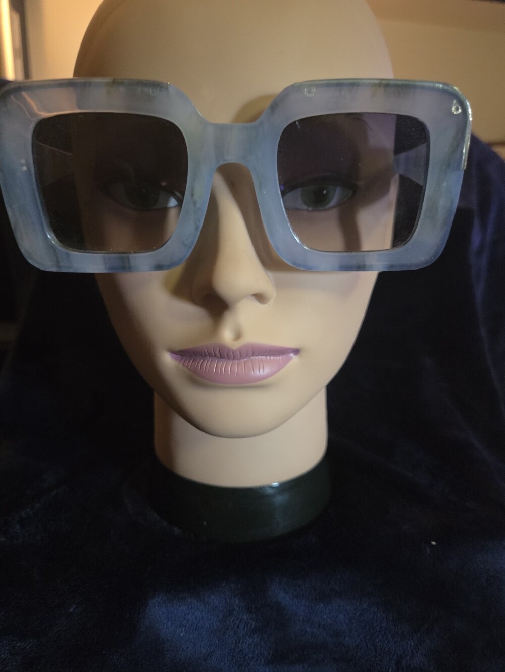 Oversized Square Blue-Gray Gold Accents Fashion Sunglasses - Women